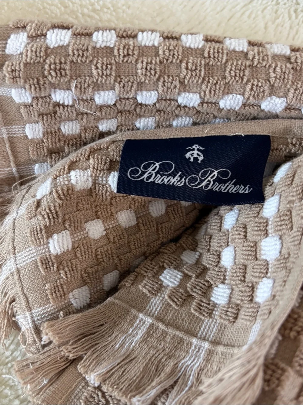 NWT Brooks Brothers Brown and White Waffle Turkish Tip Towels - Set of 2